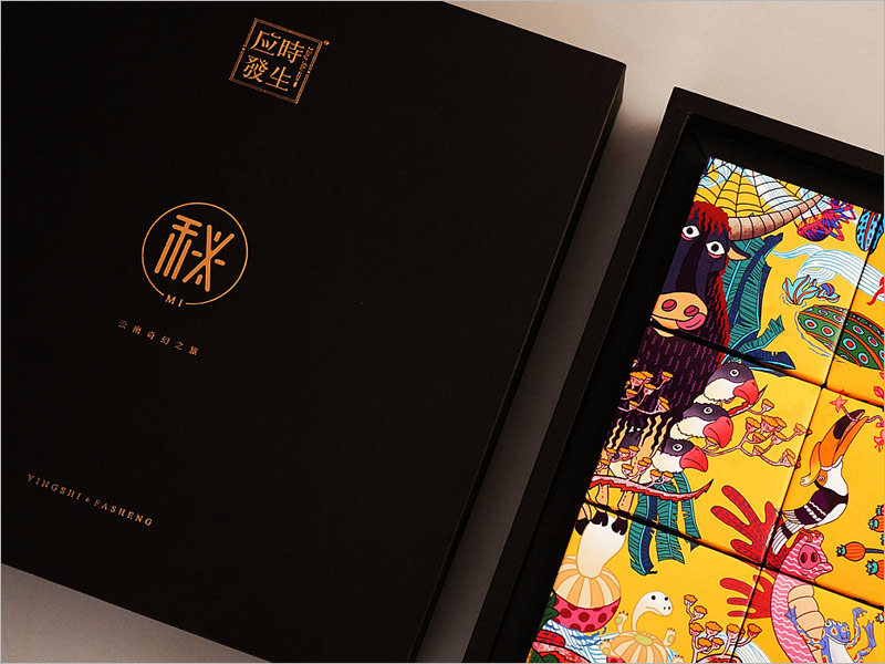 云南奇幻之旅月餅禮盒包裝設(shè)計(jì)，多彩的顏色，靈活多變的形象，設(shè)計(jì)風(fēng)格很云南