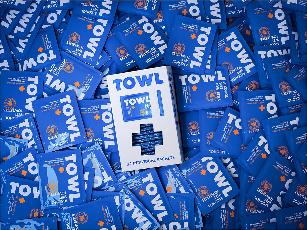 波蘭TOWL抗菌消毒濕巾紙盒與內(nèi)袋包裝設計