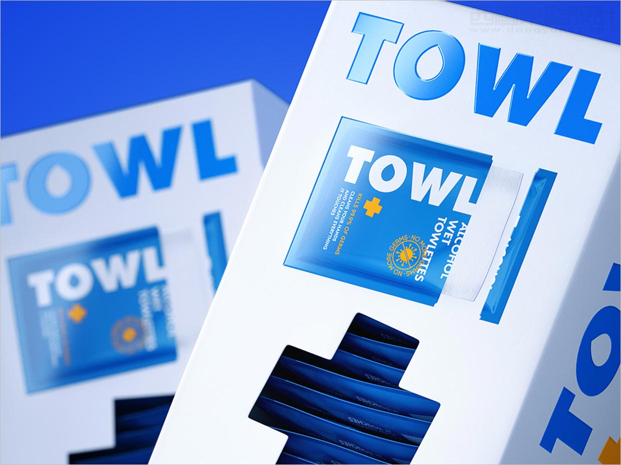 波蘭TOWL抗菌消毒濕巾紙盒包裝設計之局部細節(jié)展示