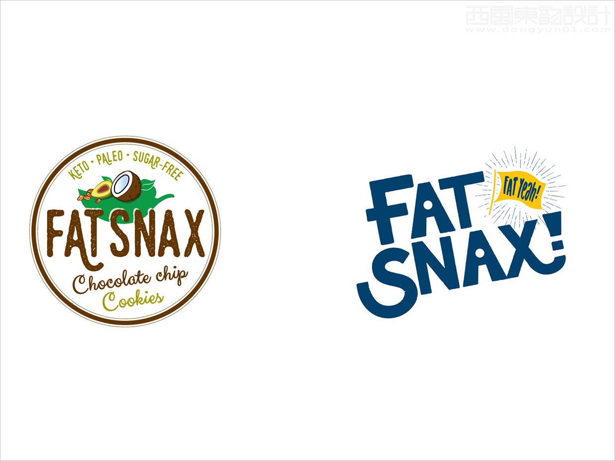 美國(guó)Fat Snax餅干快消食品logo設(shè)計(jì)之新舊logo設(shè)計(jì)對(duì)比
